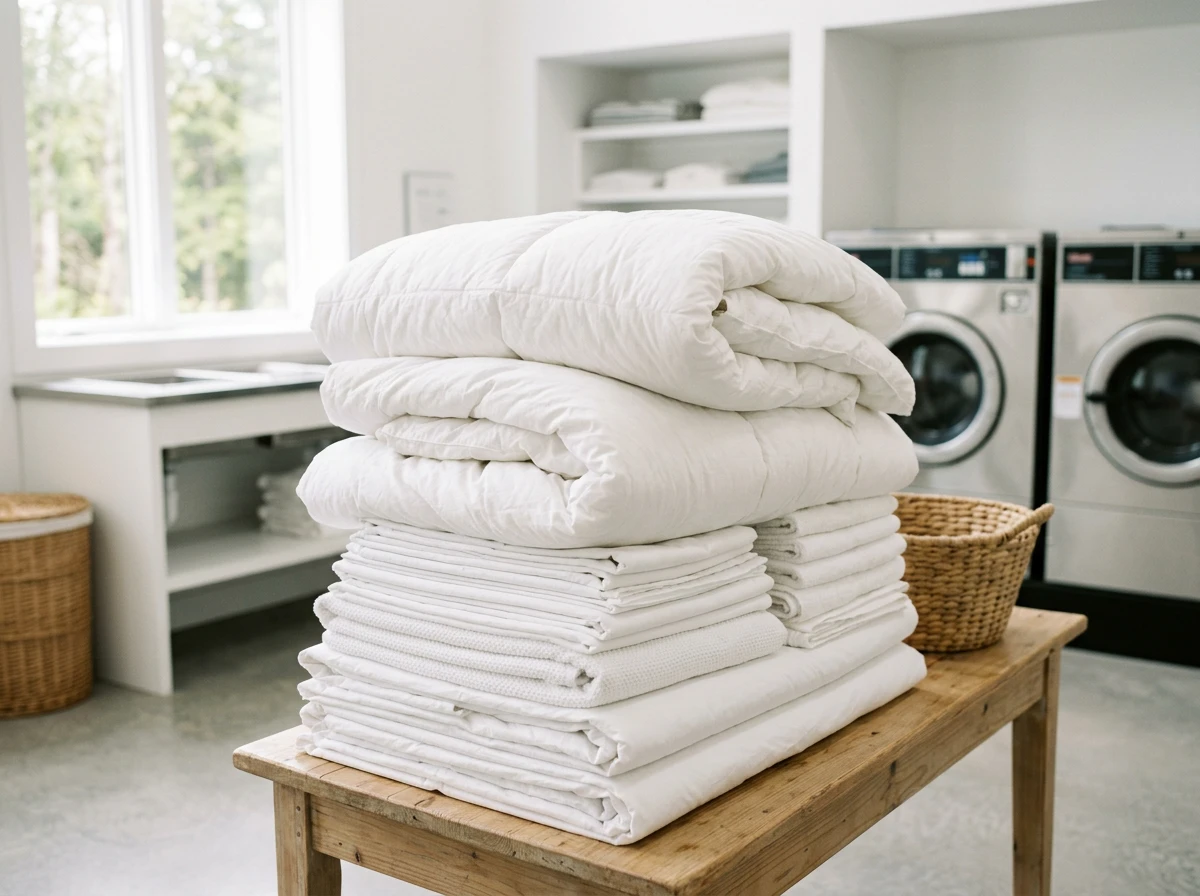 Lavage professionnel de couettes et literie blanche